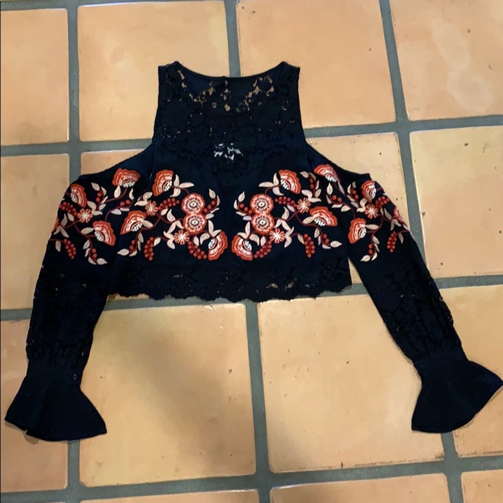 SOLD- Open Shoulder Embroidered Blouse
